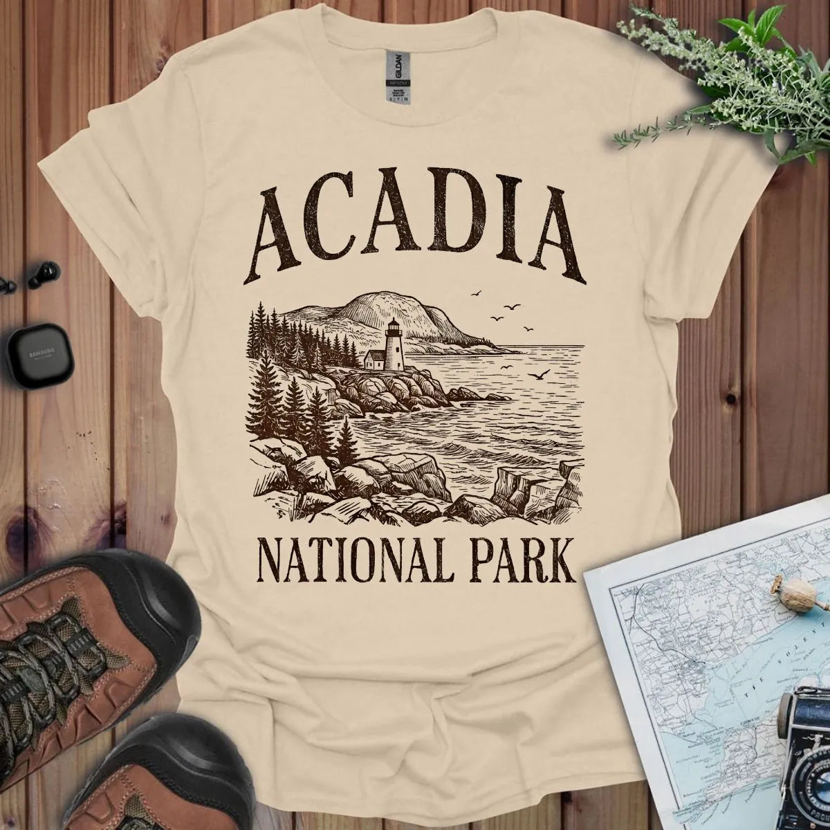 Acadia National Park rustic graphic t-shirt alternate apparel color or product angle