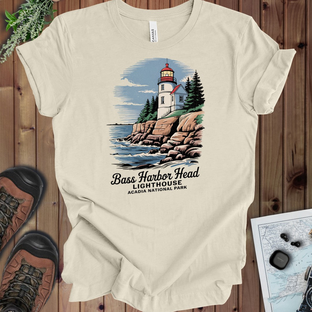 Bass Harbor Head Lighthouse Acadia Kids Graphic T-Shirt in Natural