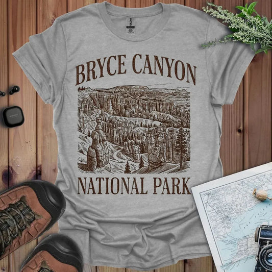 Bryce Canyon National Park rustic graphic t-shirt shown in lifestyle or modeled setting
