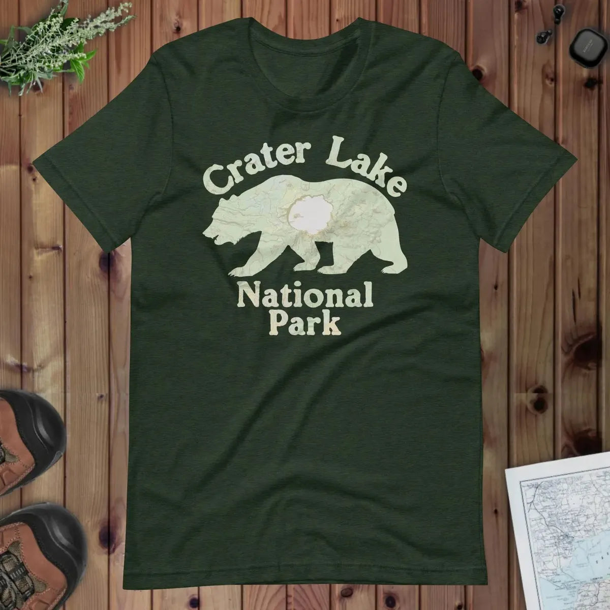 Crater Lake Bear national park topo t-shirt detail or alternate product view