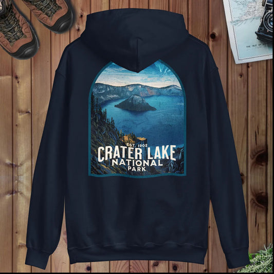 Crater Lake National Park hoodie shown in lifestyle or modeled setting