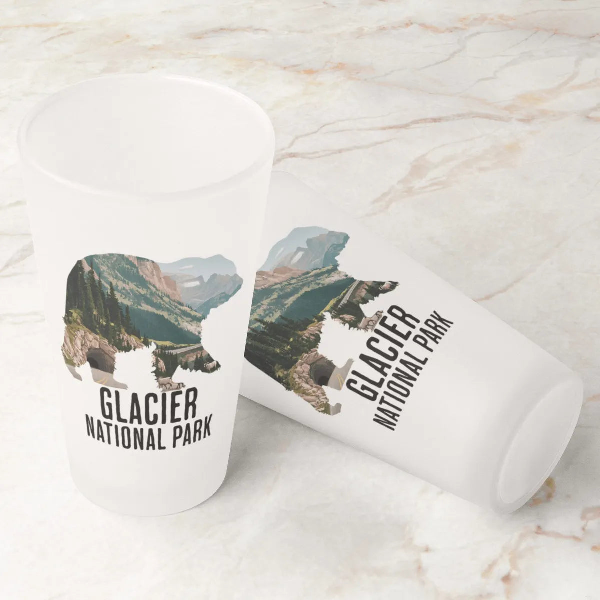 Glacier National Park grizzly bear frosted pint glass design detail or product variation