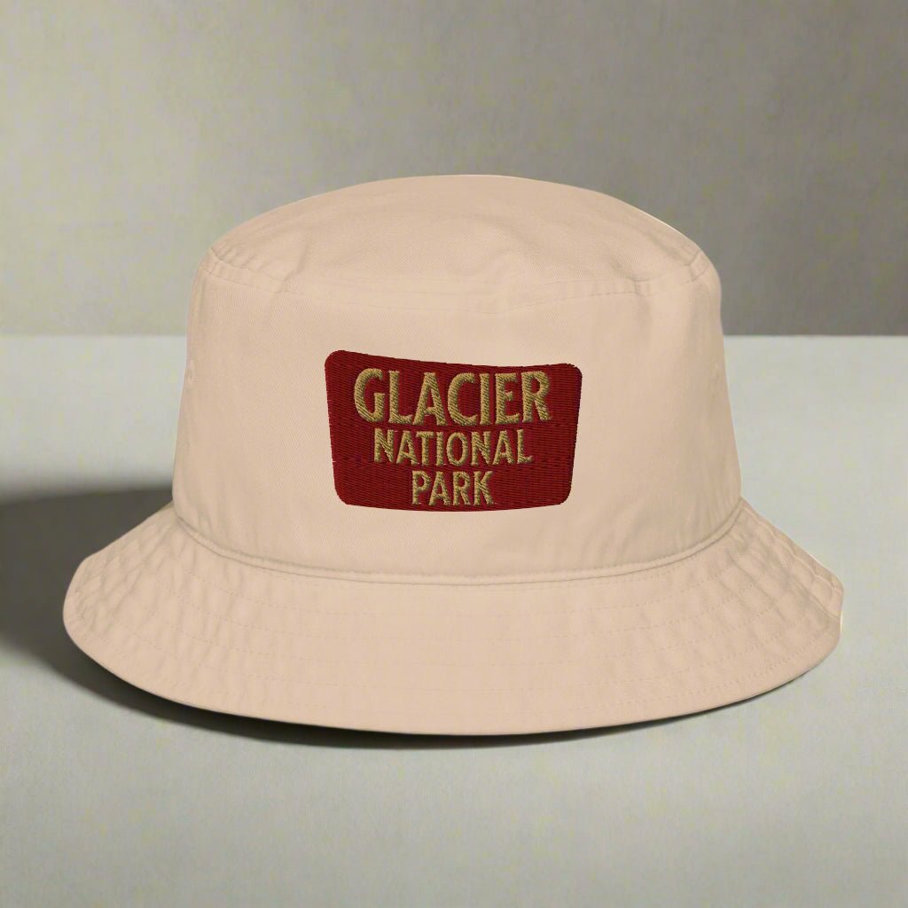 Glacier National Park sign organic embroidered bucket hat alternate product angle