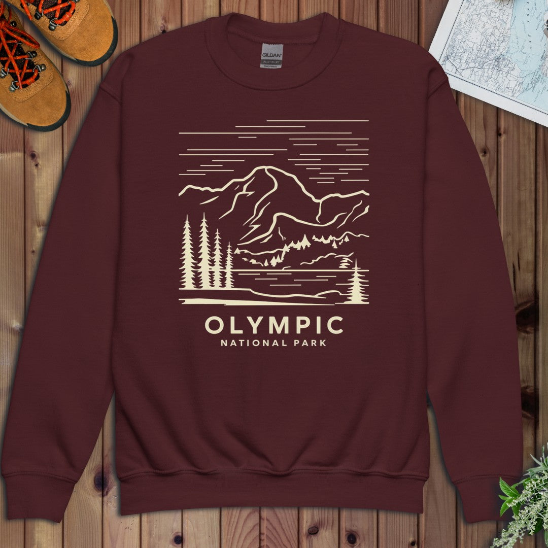 Olympic National Park Coastal Mountains Youth Sweatshirt in Maroon