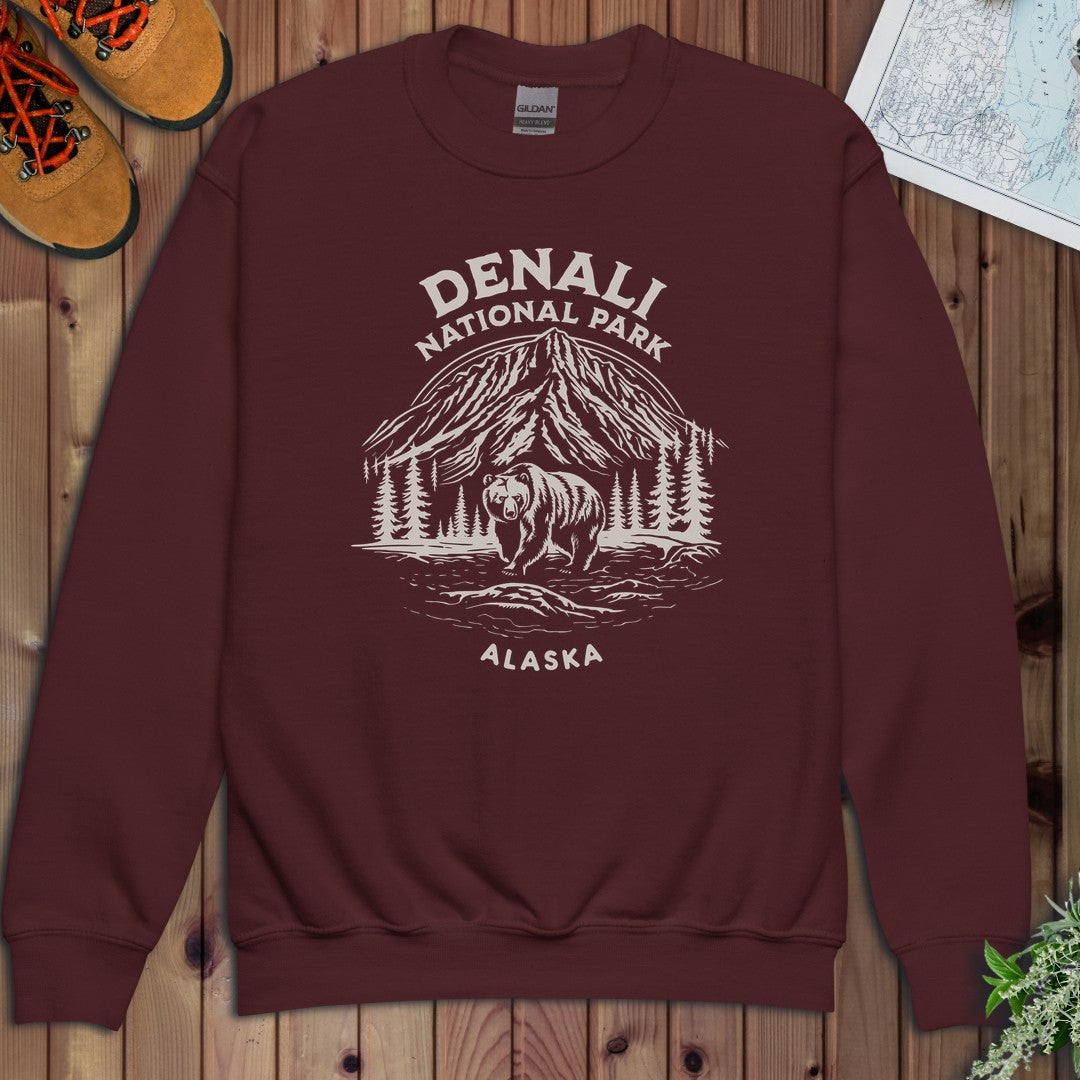 Denali National Park Alaska Youth Sweatshirt in Maroon