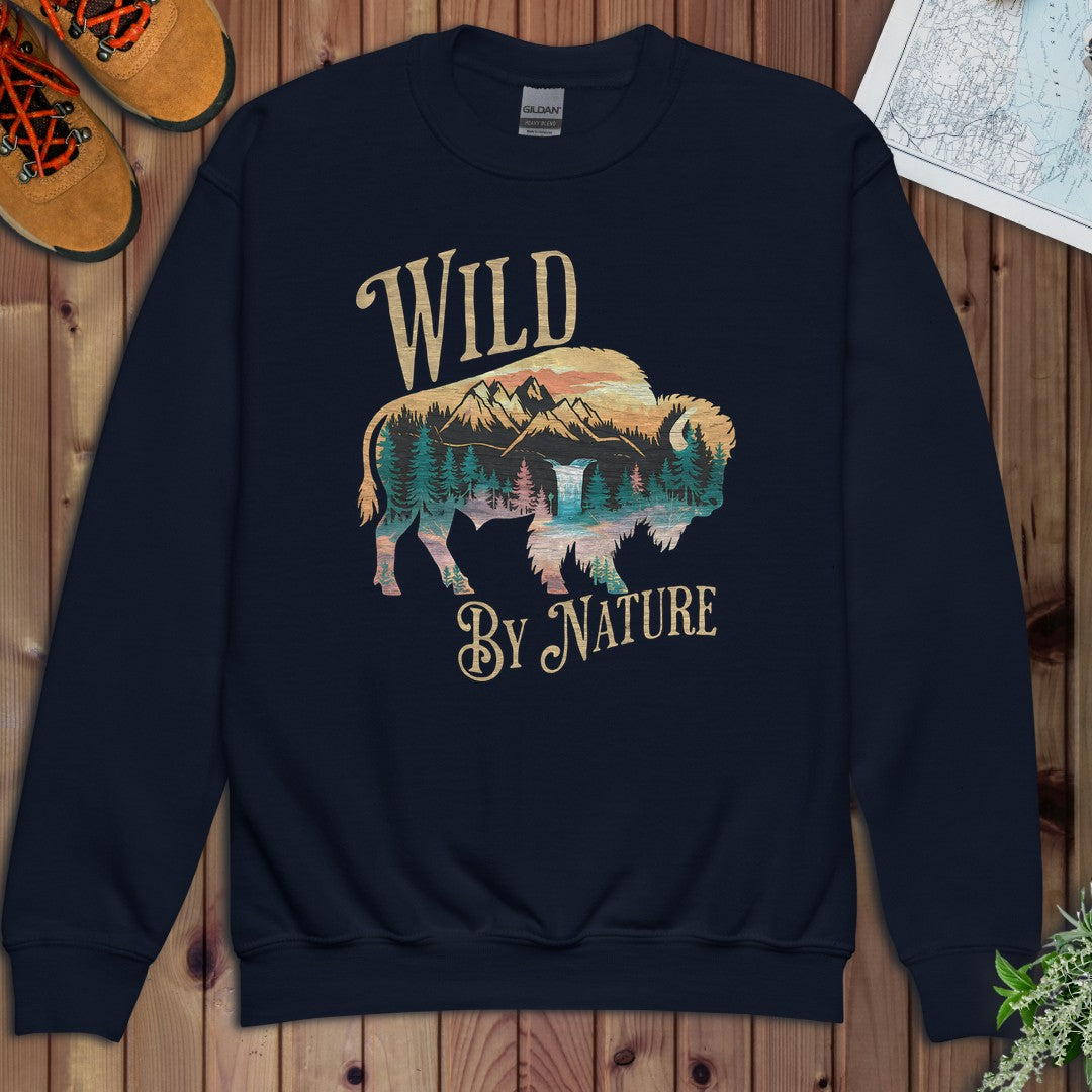 Wild By Nature Scenic Buffalo Tee National Park Youth Sweatshirt in Navy