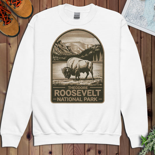 Theodore Roosevelt National Park Western Buffalo Youth Sweatshirt in White