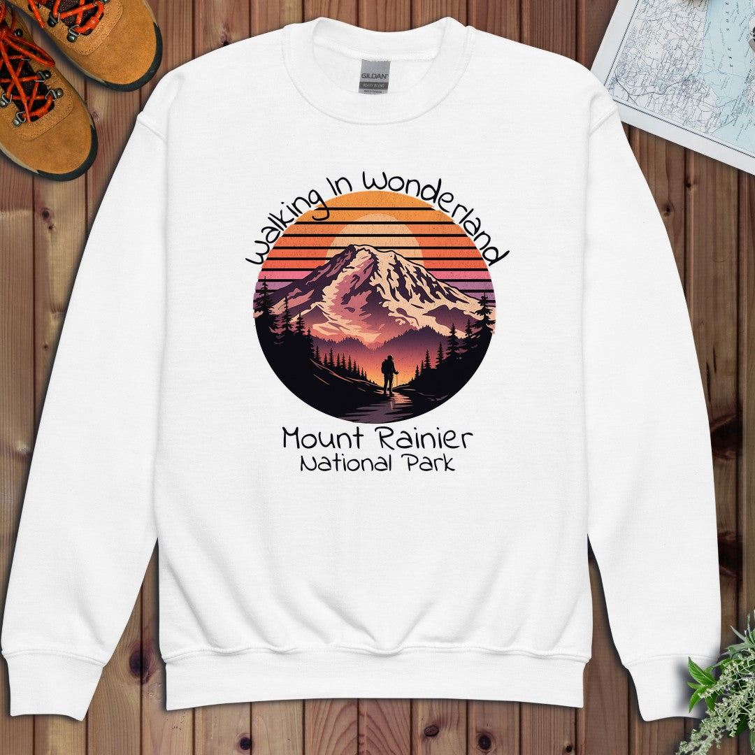 Walking In Wonderland Mount Rainier National Park Youth Sweatshirt in White