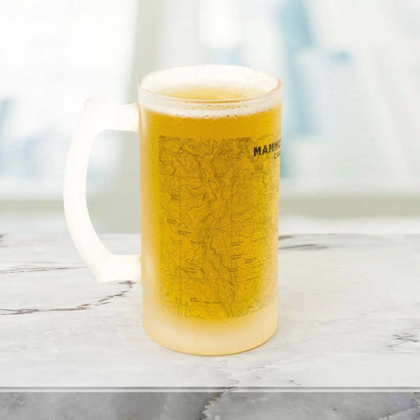 Mammoth Lakes California topographic pint mug showing design detail or product variation