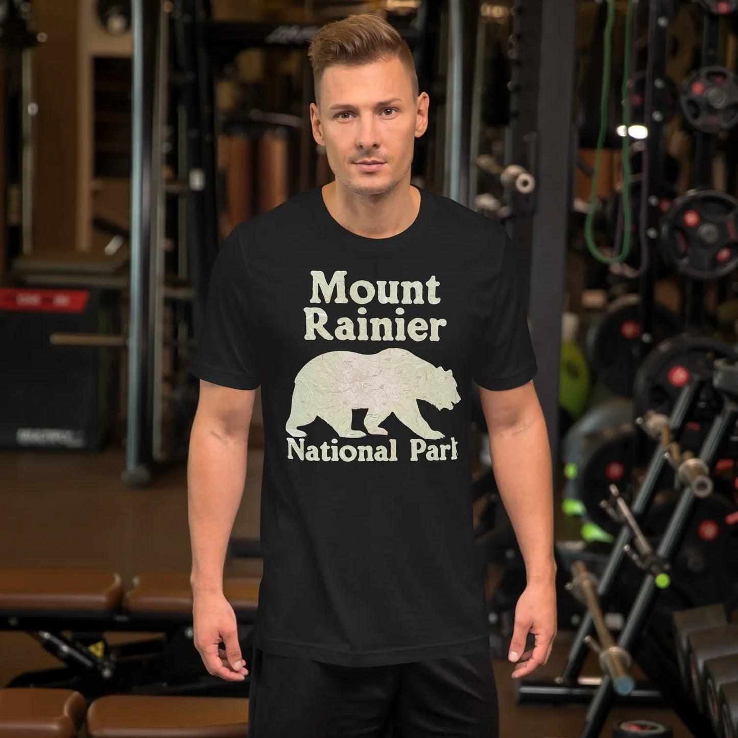 Mount Rainier Bear national park topo t-shirt detail or alternate product view