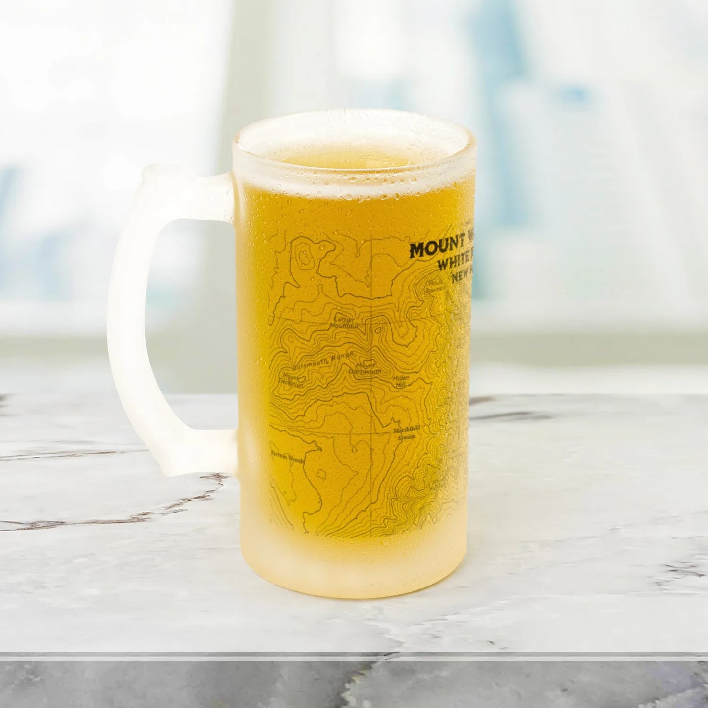 Mount Washington White Mountains topographic frosted pint mug showing design detail or product variation