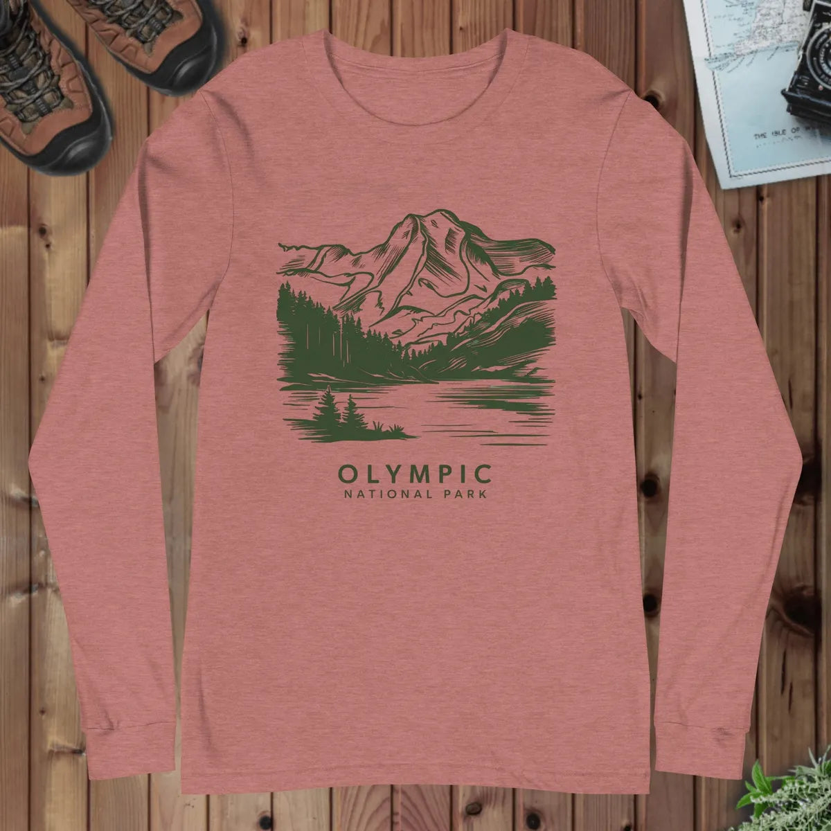 Olympic National Park Long Sleeve T-shirt Green Mountains - Parks ApparelLong - sleeve