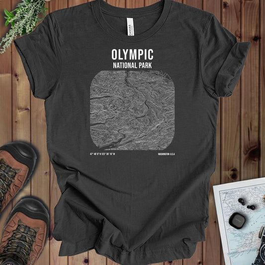 Olympic National Park Topo Lines Kids Graphic T-Shirt in Dark Grey Heather