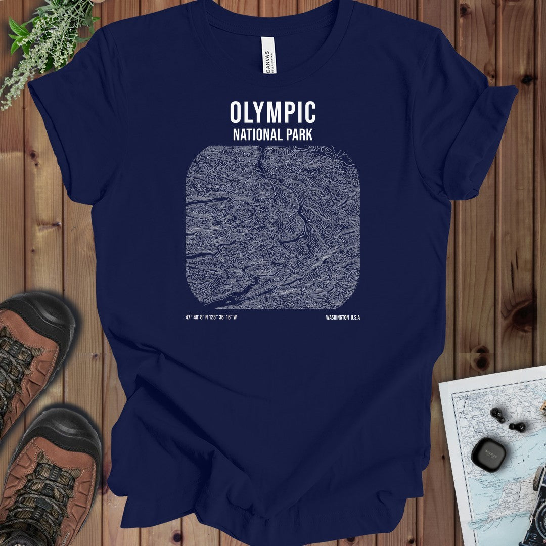 Olympic National Park Topo Lines Kids Graphic T-Shirt in Navy