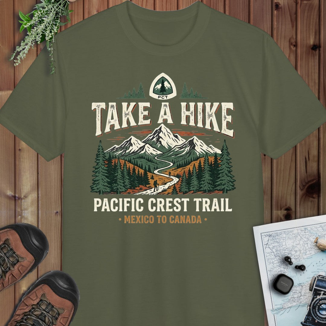 Take A Hike Pacific Crest Trail Graphic Performance T-Shirt in Military Green