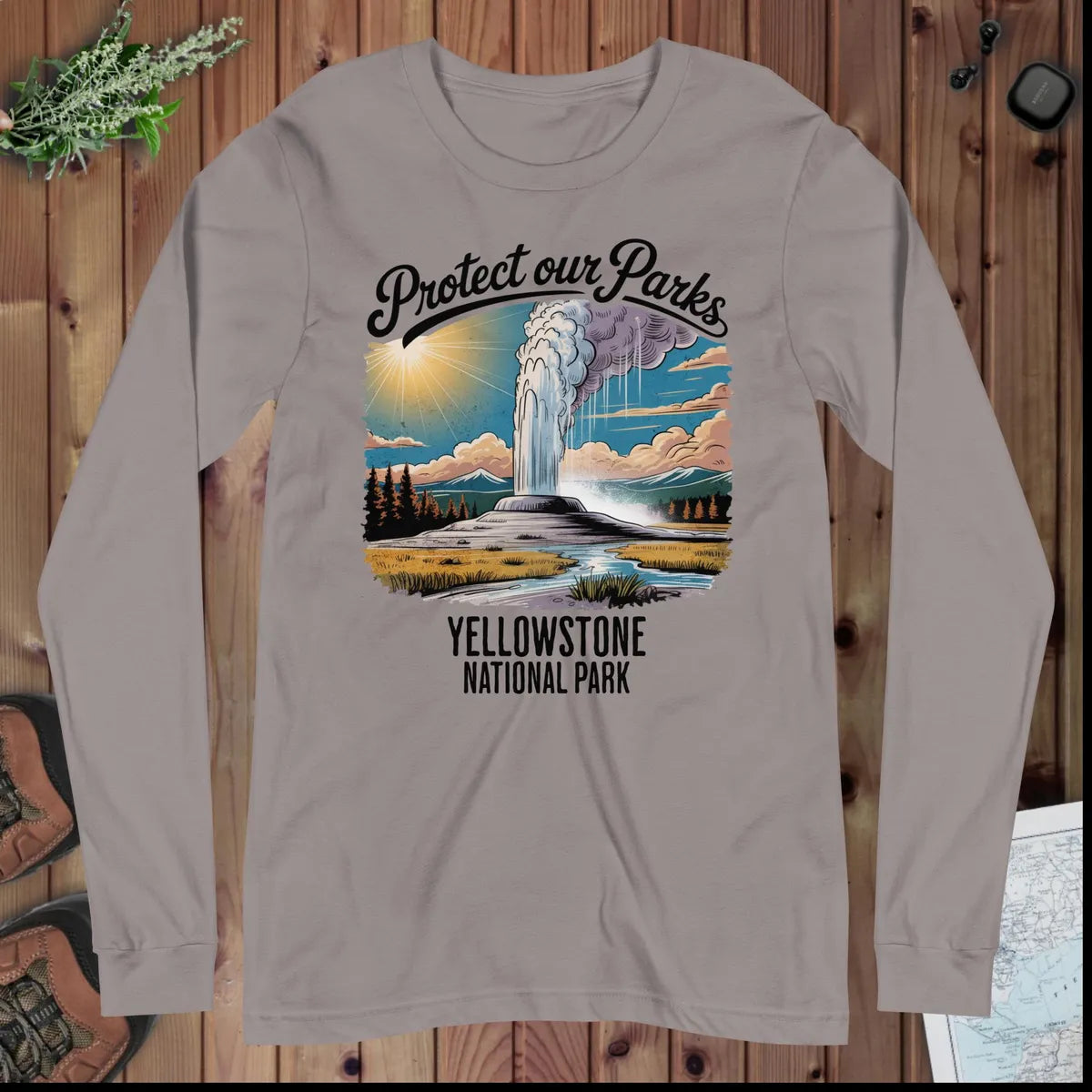 Protect Our Parks Yellowstone Long Sleeve T-shirt - Parks ApparelLong - sleeve