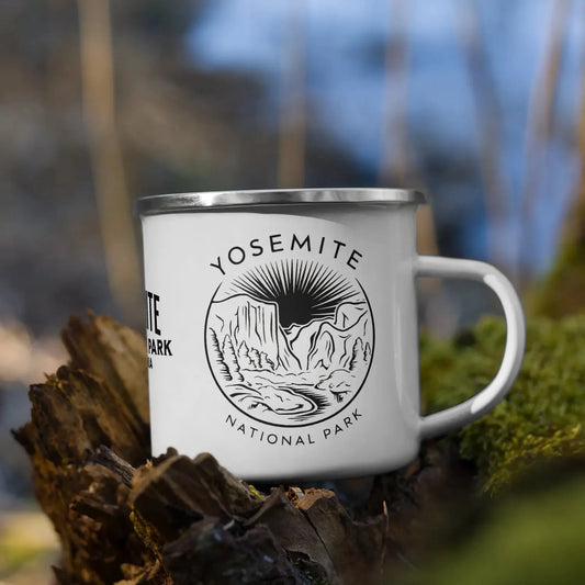 Yosemite National Park durable enamel camp mug shown from alternate product angle