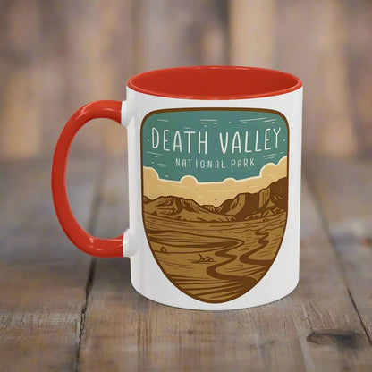 Death Valley National Park Coffee Mug 11oz 15oz Desert Shield Graphic Blue Black Pink Red Mug Printify 11oz Red