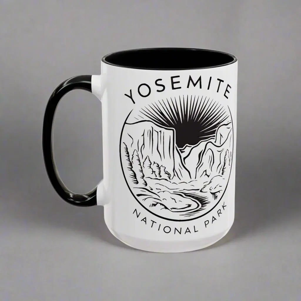 Yosemite National Park Line Art Accent Coffee Mug Mug Printify 15oz Black