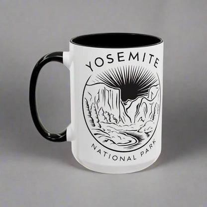 Yosemite National Park Line Art Accent Coffee Mug Mug Printify 15oz Black