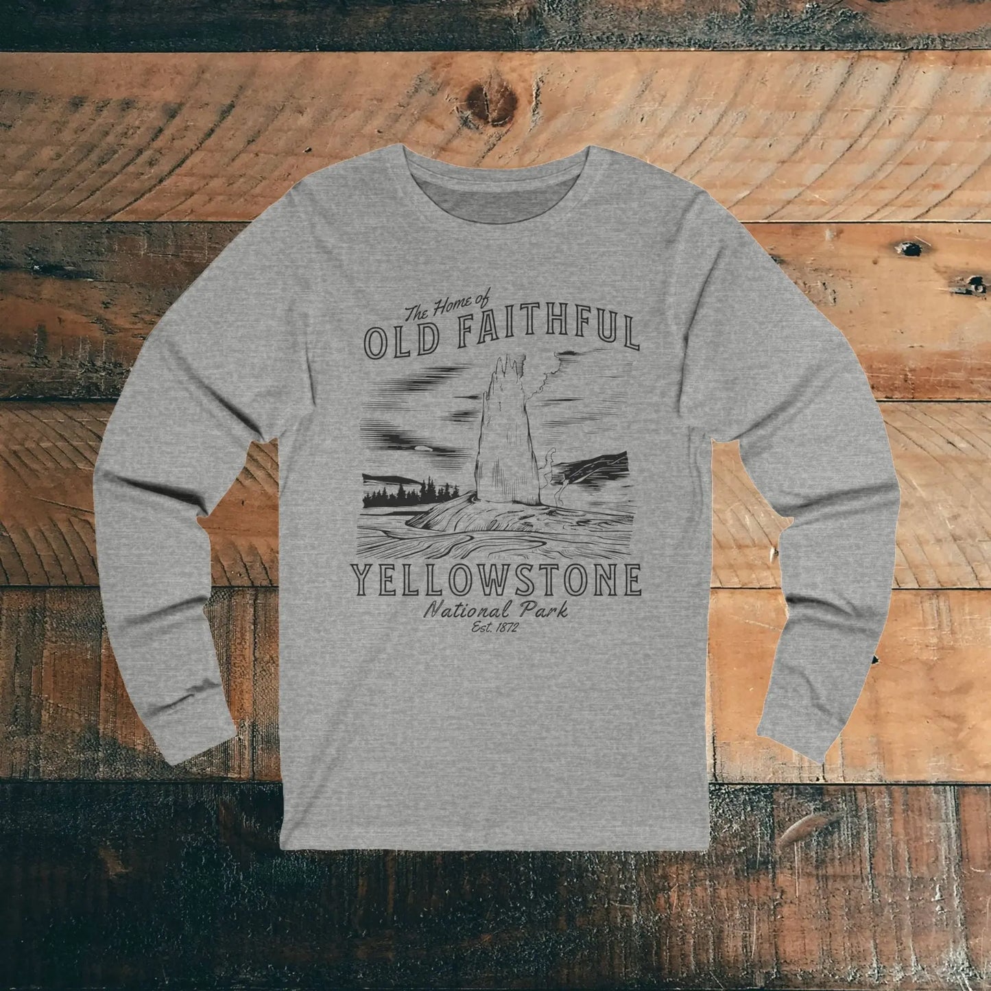 Yellowstone National Park Old Faithful Geyser Unisex Long Sleeve T-shirt Long-sleeve Printify S Athletic Heather