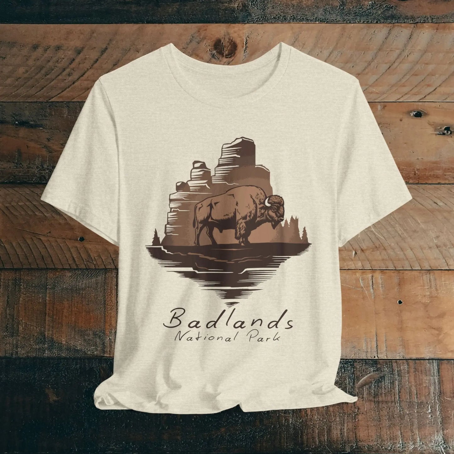 Badlands National Park Unisex T-shirt Roaming Buffalo T-Shirt Printify Heather Prism Natural XS