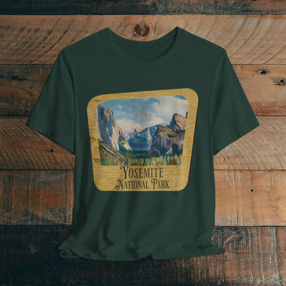 Yosemite National Park Unisex Fit Short Sleeve T-Shirt Wood Sign T-Shirt Printify Forest XS