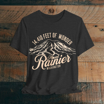Mount Rainier Washington Unisex Soft Short Sleeve T-Shirt 14k Ft Of Wonder T-Shirt Printify Dark Grey Heather S