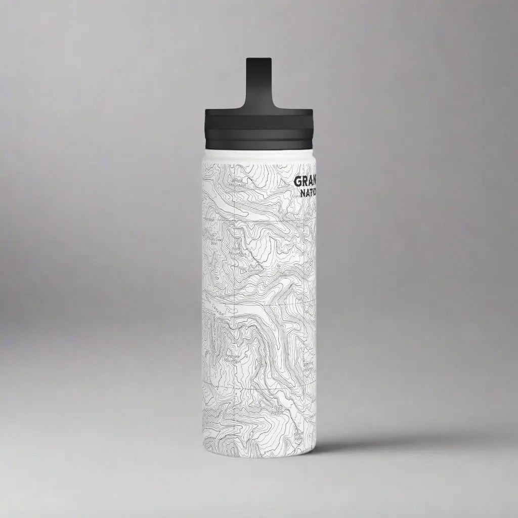 Grand Teton National Park Topographic Stainless Steel Water Bottle Handle Lid Mug Printify
