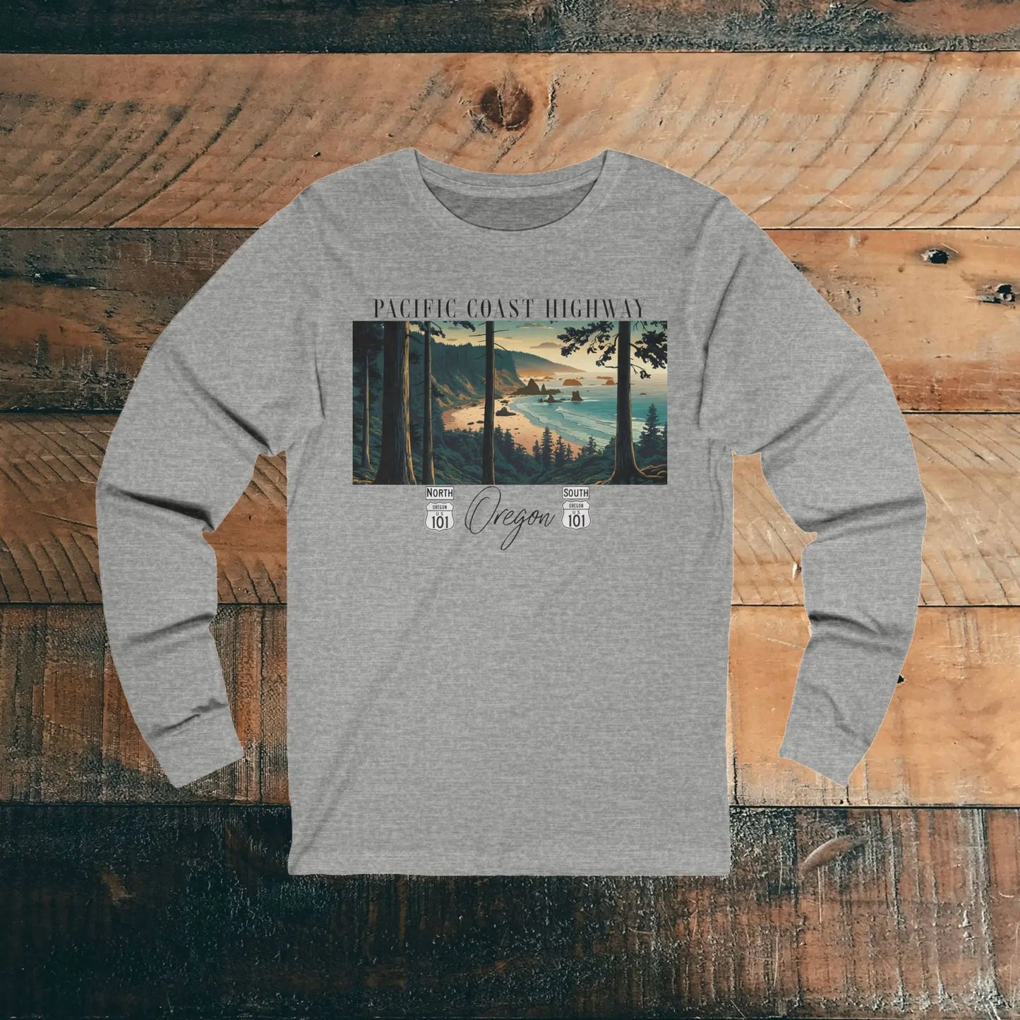 Pacific Coast Highway Oregon Shore Unisex Fit Long Sleeve T-shirt Highway 101 Long-sleeve Printify S Athletic Heather