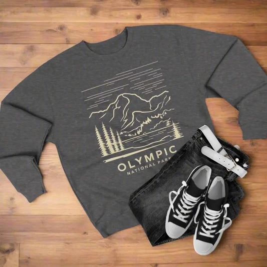 Olympic National Park Unisex Crewneck Sweatshirt Coastal Art Sweatshirt Printify S Charcoal Heather
