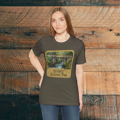 Olympic National Park Unisex Fit Short Sleeve T-Shirt Wood Sign T-Shirt Printify