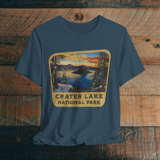 Crater Lake National Park Unisex Fit Short Sleeve T-Shirt Wood Sign T-Shirt Printify Deep Teal XS