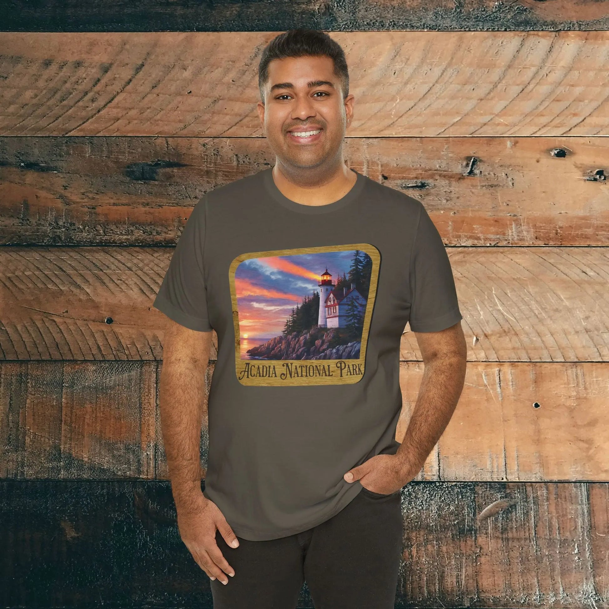 Acadia National Park Unisex Fit Short Sleeve T-Shirt Wood Sign T-Shirt Printify