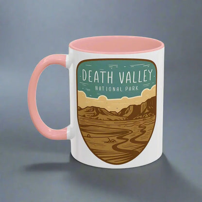 Death Valley National Park Coffee Mug 11oz 15oz Desert Shield Graphic Blue Black Pink Red Mug Printify 11oz Pink