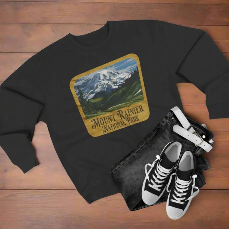 Mount Rainier National Park Unisex Crewneck Sweatshirt Sweatshirt Printify S Black