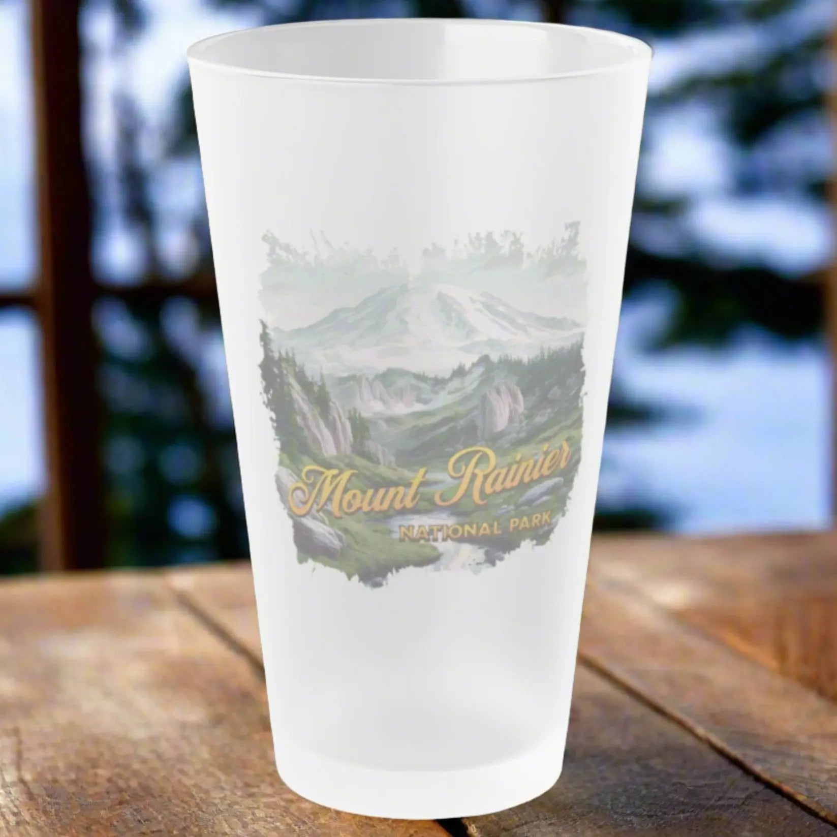 Mount Rainier National Park Frosted Pint Glass, 16oz Mug Printify