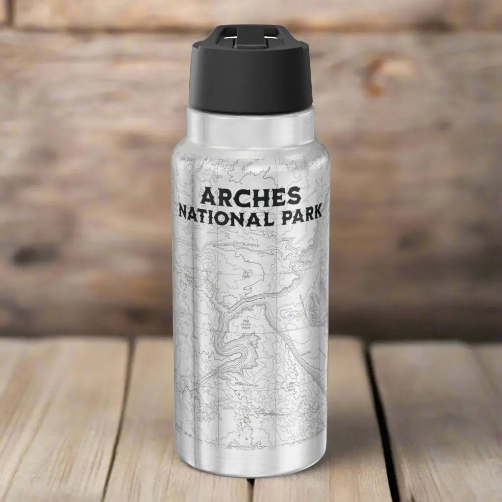 Arches National Park Topographic Insulated Water Bottle Tumbler 32oz Mug Printify Silver 32oz