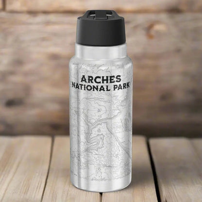 Arches National Park Topographic Insulated Water Bottle Tumbler 32oz Mug Printify Silver 32oz