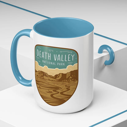 Death Valley National Park Coffee Mug 11oz 15oz Desert Shield Graphic Blue Black Pink Red Mug Printify