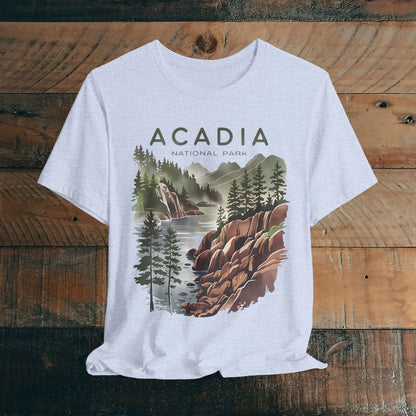 Acadia National Park Unisex T-Shirt Coastal Art T-Shirt Printify Heather Prism Blue XS