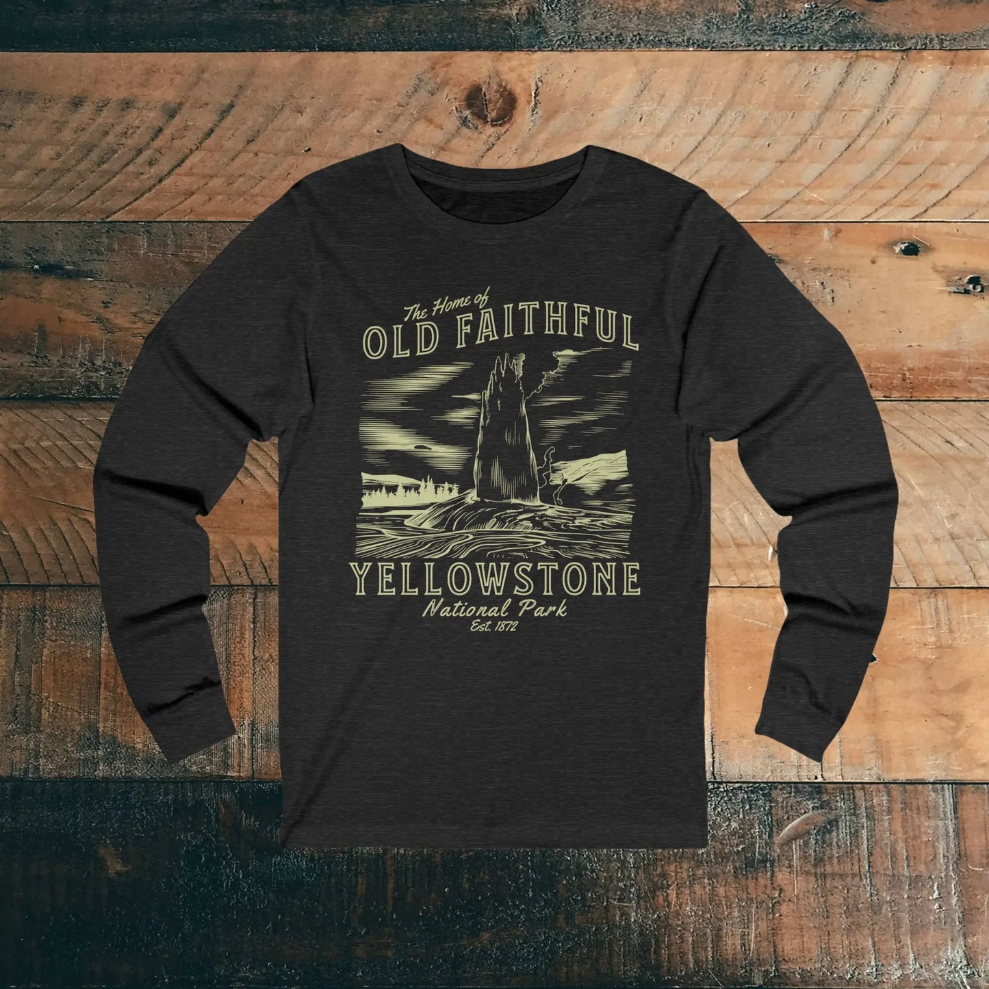 Yellowstone National Park Old Faithful Geyser Unisex Long Sleeve T-shirt Long-sleeve Printify S Dark Grey Heather