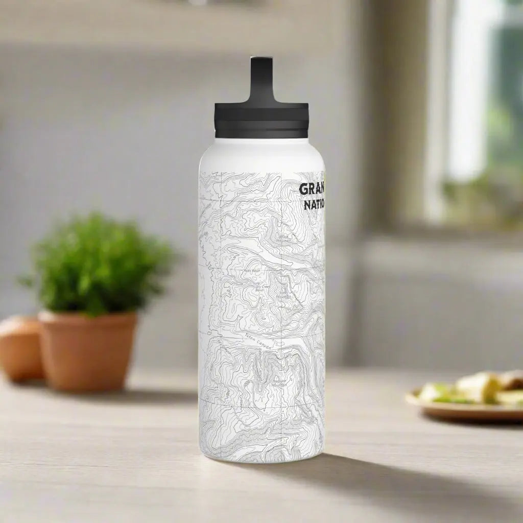 Grand Teton National Park Topographic Stainless Steel Water Bottle Handle Lid Mug Printify