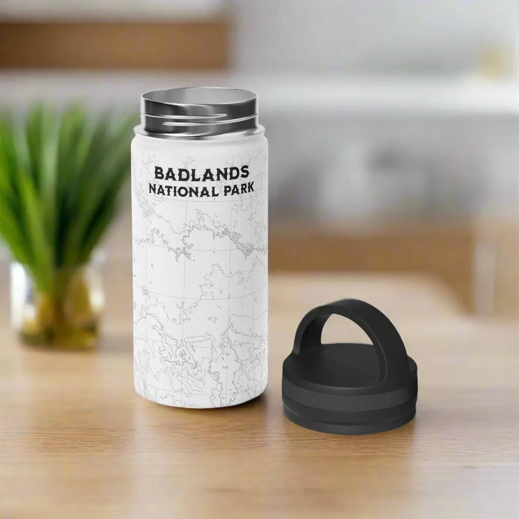 Badlands National Park Topographic Stainless Steel Water Bottle Handle Lid South Dakota Mug Printify