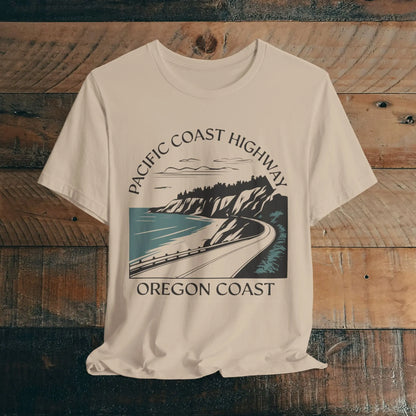 Oregon Pacific Coast Highway Unisex T-shirt PCH T-Shirt Printify Tan XS