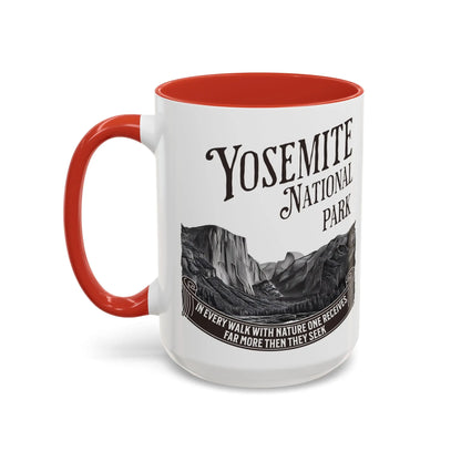 Yosemite National Park Coffee Mug 11oz 15oz Walk With Nature John Muir Quote Blue Black Pink Red Mug Printify 15oz Red