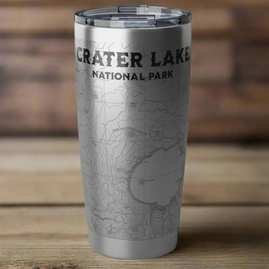 Crater Lake National Park Topographic Tumbler 20oz USGS Map Print Drinkware Printify