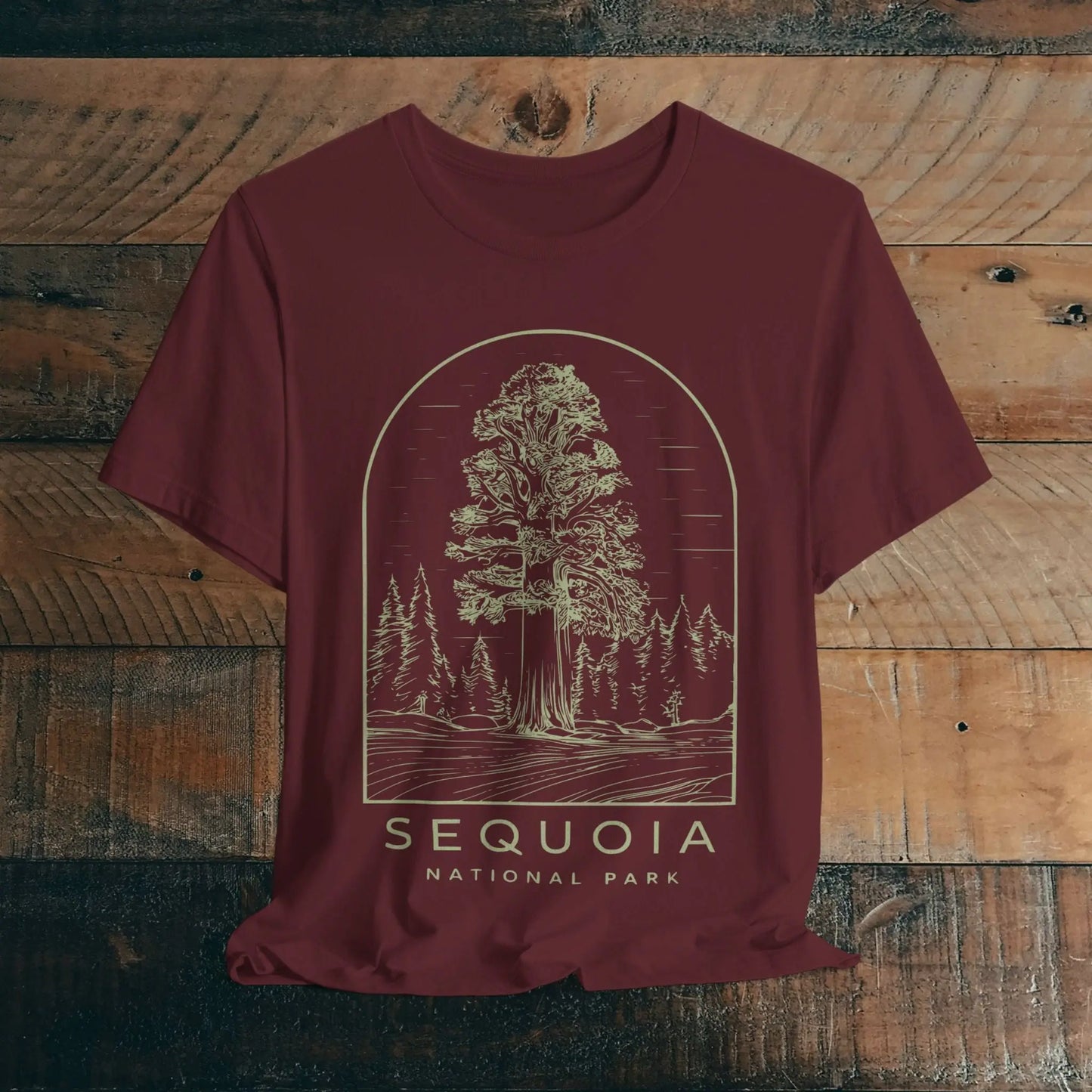 Sequoia National Park Unisex Fit Soft T-Shirt Tree Line Art T-Shirt Printify Maroon S
