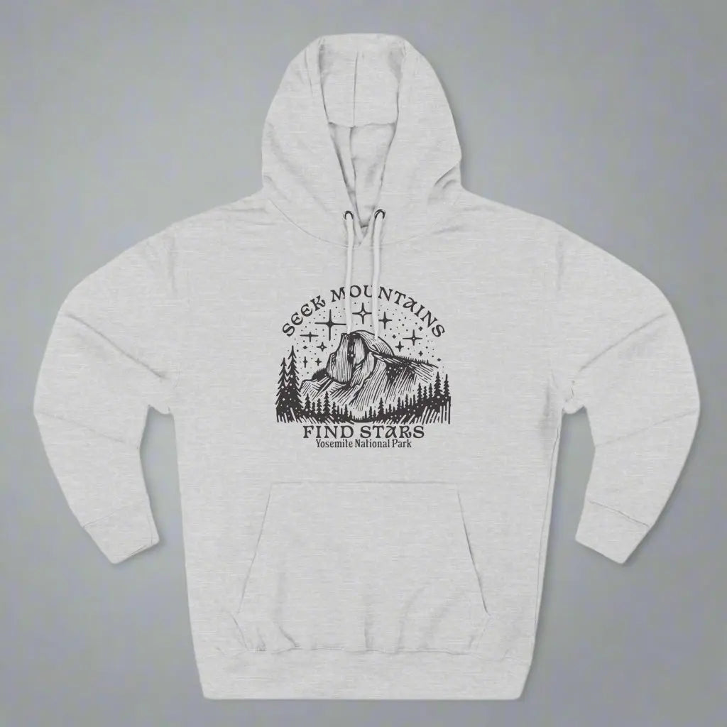 Seek Mountains Find Stars Yosemite National Park Fleece Hoodie Hoodie Printify S Heather Grey