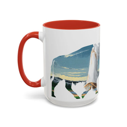 Yellowstone National Park Buffalo old Faithful Geyser Accent Coffee Mug 11oz 15oz Blue Black Pink Red Mug Printify